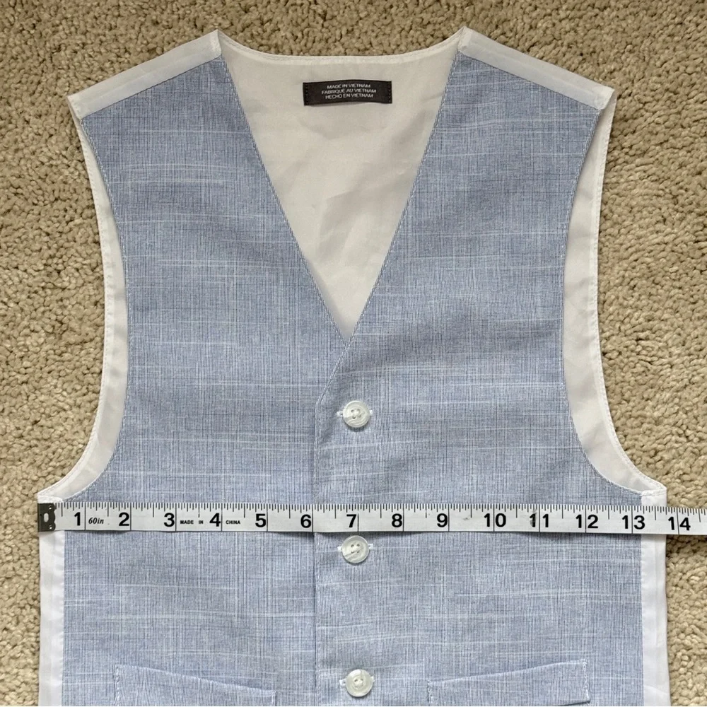 Formal Sleeveless Suit Seperate Blue White Textured - Boys 8